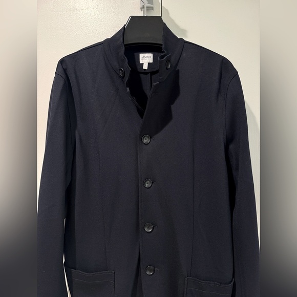 Armani Collezioni Men's Stand Collar Knit Jacket in Dk Navy, L